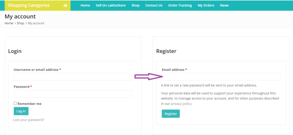 User Registration form LakhoStore